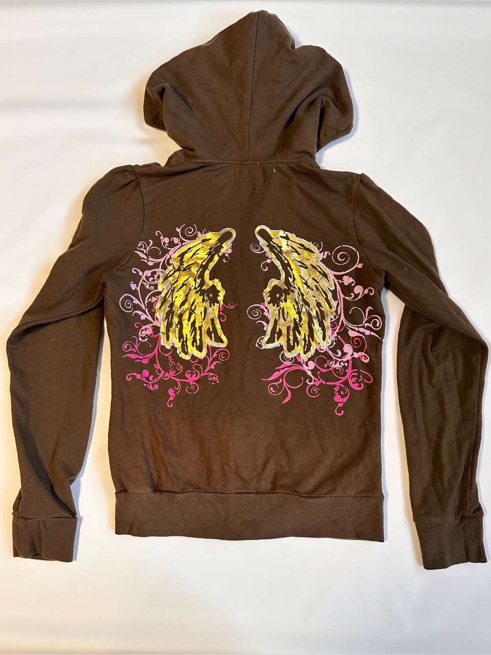 Juicy Couture Brown Hoodie with Yellow Wing and Pink Scrolls
